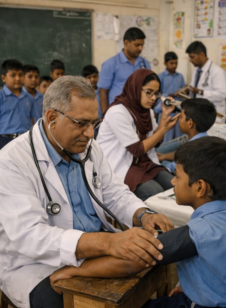 Child having vision screening test